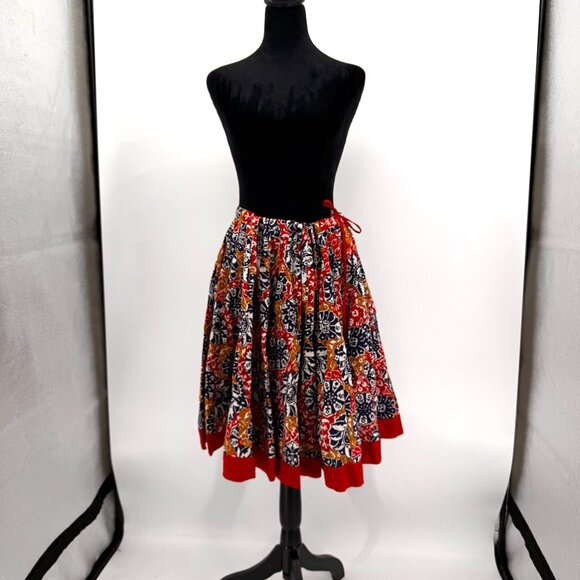 Vtg Moda International Skirt Women M Floral A Line Cotton Preppy Artsy Lagenlook - Picture 3 of 8